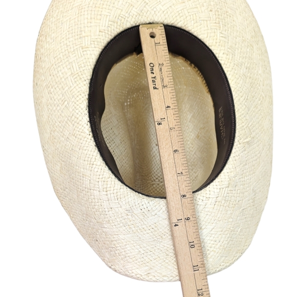 Biltmore Western Cowboy Hat Straw Feather Leather Band 7 1/8 57 cm Ivory Brown - Picture 13 of 13